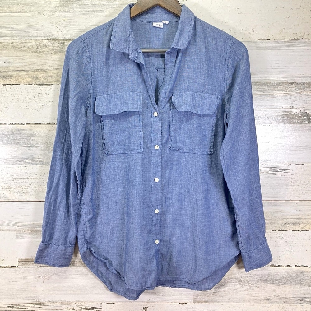 GAP Womens Blue Chambray Utility Long Slv Button Dn Shirt Size XS‎
